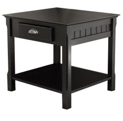 Winsome Wood End Table with Drawer and Shelf, Black