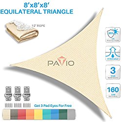 Patio Paradise 8′ x8’x 8′ Beige Sun Shade Sail Triangle Canopy – Permeable UV Block Fabric Durable Outdoor – Customized Available