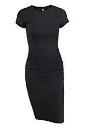 Missufe Women’s Ruched Sundress Fold Bodycon Knee Length Sheath Dress (m, Black)