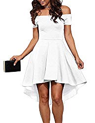 Sarin Mathews Women Off The Shoulder Short Sleeve High Low Cocktail Skater Dress White M