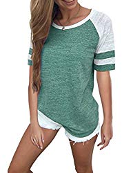 Yidarton Women’s Color Block Short Sleeve T Shirt Casual Round Neck Tunic Tops(Green,M)