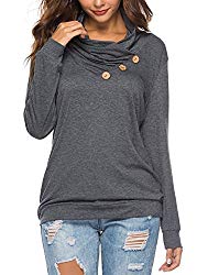 Women’s Oversized Tunics Solid Color Long Sleeve Blouses Tops Dark Gray X-Large